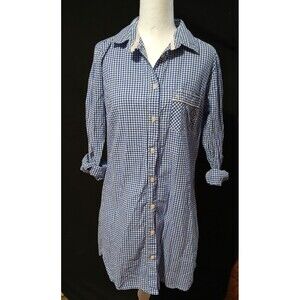 Victoria Secret Blue/White Gingham Check Nightshirt 100% Cotton Button down XS